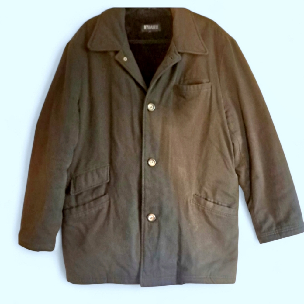 NYBASED Mens High-End Vintage Brown Jacket Large Cotton Quilted Fur Lined WARM!!